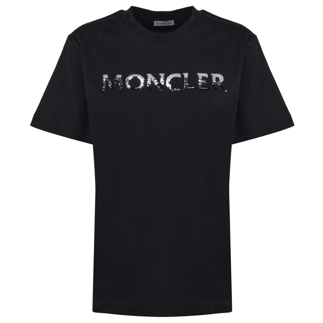 Moncler Sequin Logo Black T-Shirt XL