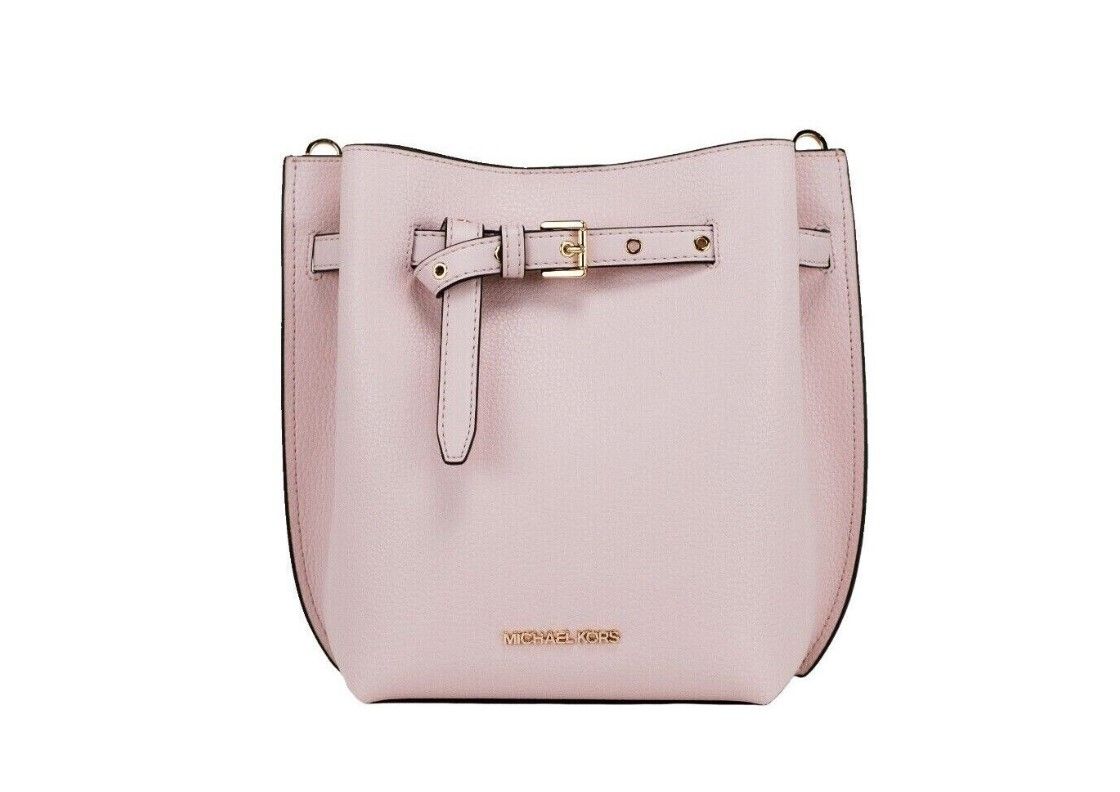 Michael Kors Emilia Small Powder Blush Pebble Leather Bucket Messenger Handbag