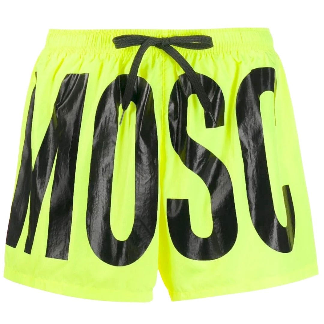 Moschino Brand Print Logo Highlighter Yellow Short Swim Shorts M