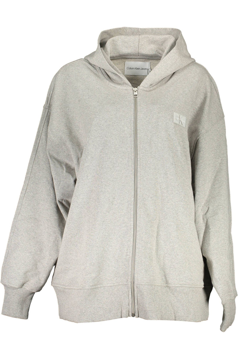 Calvin Klein Sleek Gray Cotton Zip Hoodie with Logo