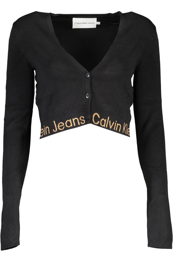 Calvin Klein Elegant V-Neck Buttoned Cardigan with Contrasting Accents