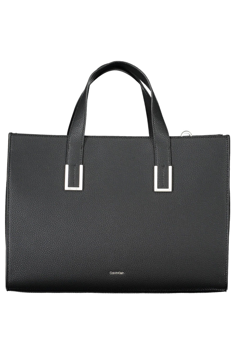 Calvin Klein Elegant Two-Handled Black Handbag with Logo