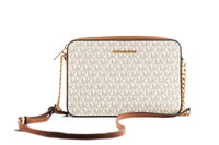 Michael Kors Jet Set Large East West Saffiano Leather Crossbody Bag Handbag (Vanilla Signature)