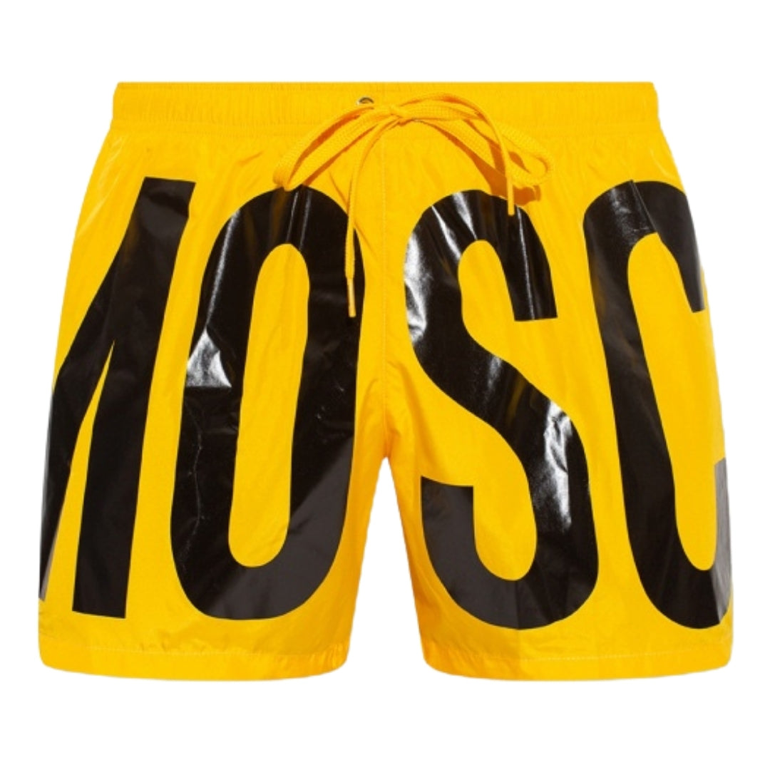 Moschino Black Print Logo Bright Yellow Short Swim Shorts XS