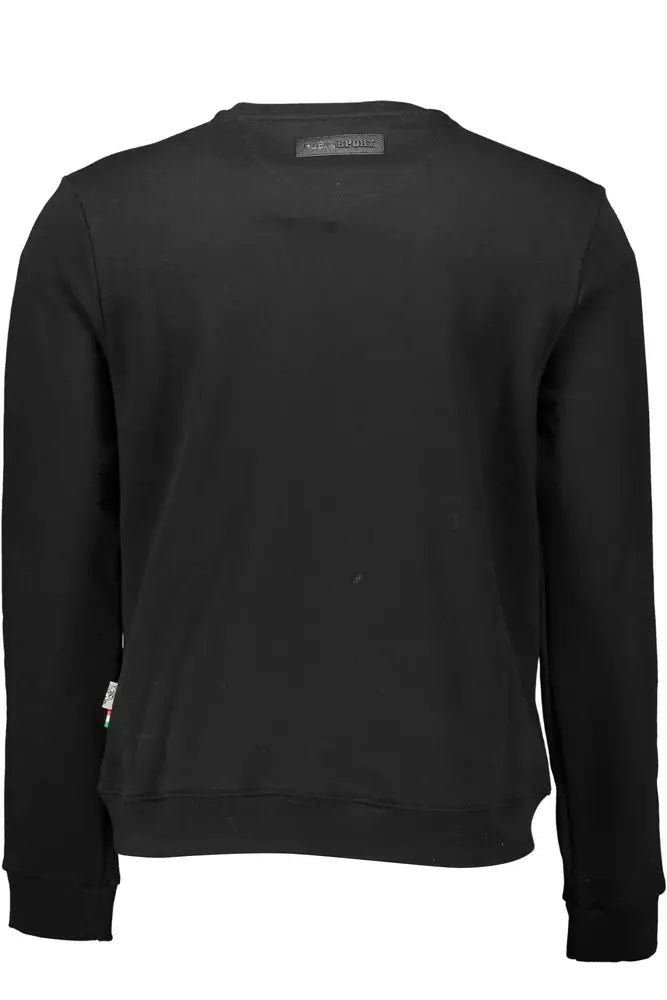 Plein Sport Sleek Black Cotton Sweatshirt with Bold Accents