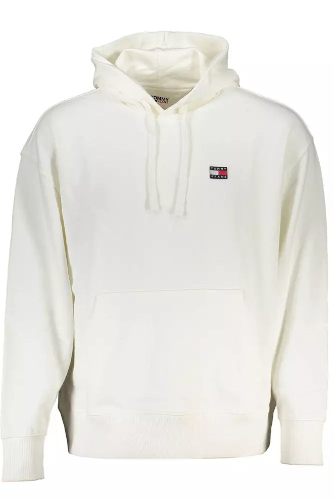 Tommy Hilfiger Sleek White Hooded Sweatshirt with Central Pocket