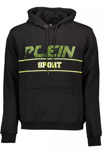 Plein Sport Sleek Black Hooded Sweatshirt with Bold Accents