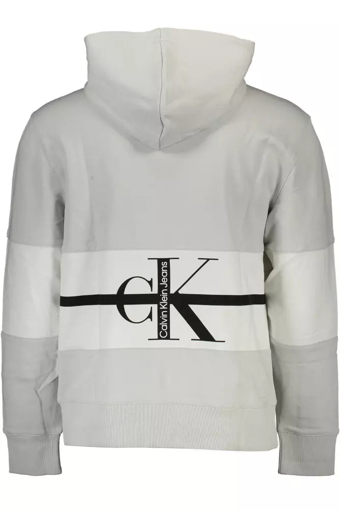 Calvin Klein Elegant Gray Hooded Sweatshirt with Contrasting Details