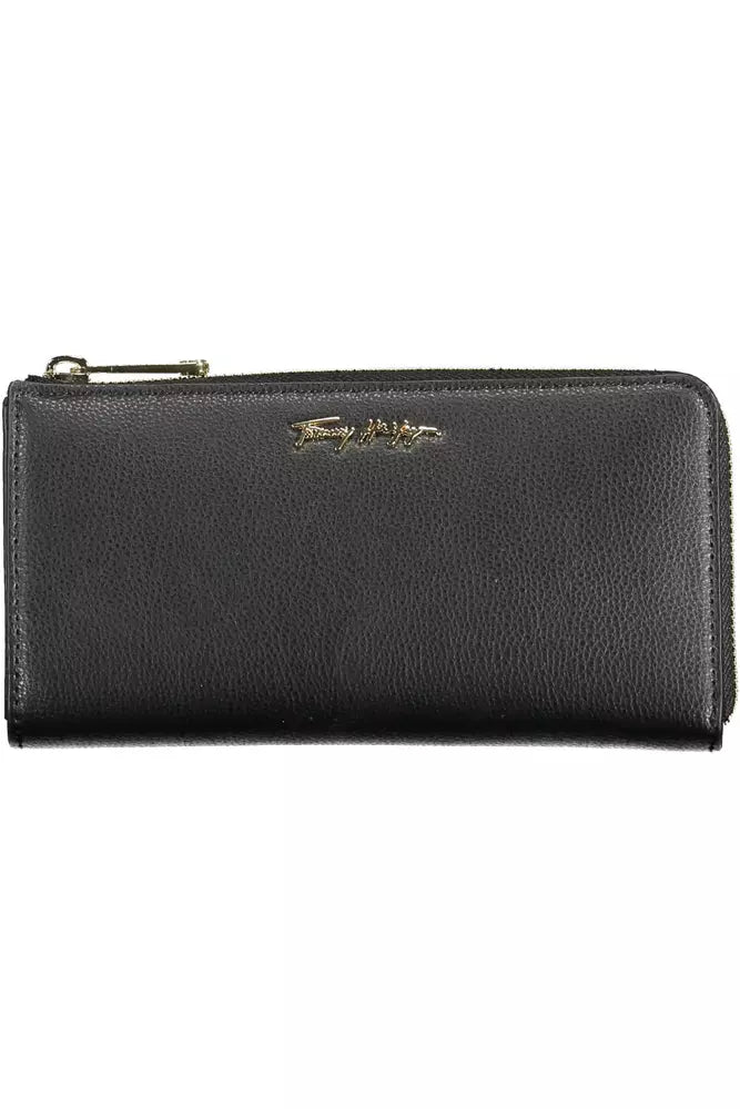 Tommy Hilfiger Elegant Black Polyethylene Wallet with Zip Closure