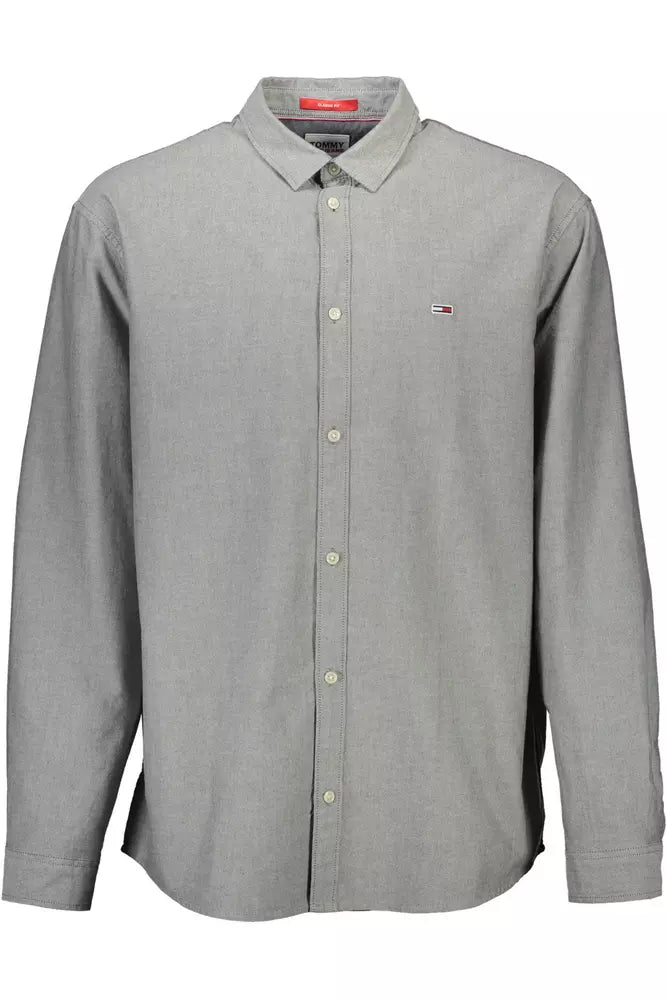 Tommy Hilfiger Elegant Gray Italian Collar Shirt with Embroidery