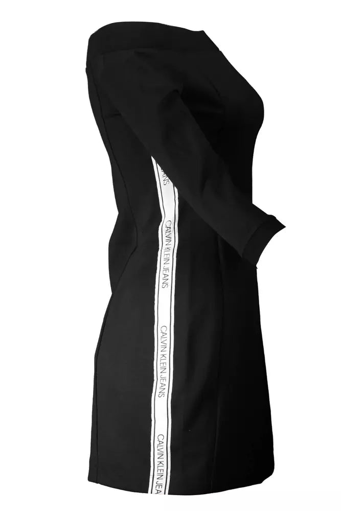 Calvin Klein Elegant Off-Shoulder Black Dress with Contrast Details