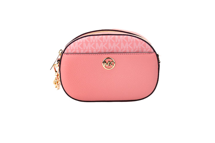 Michael Kors Jet Set Glam Tea Rose Leather Oval Crossbody Handbag Purse