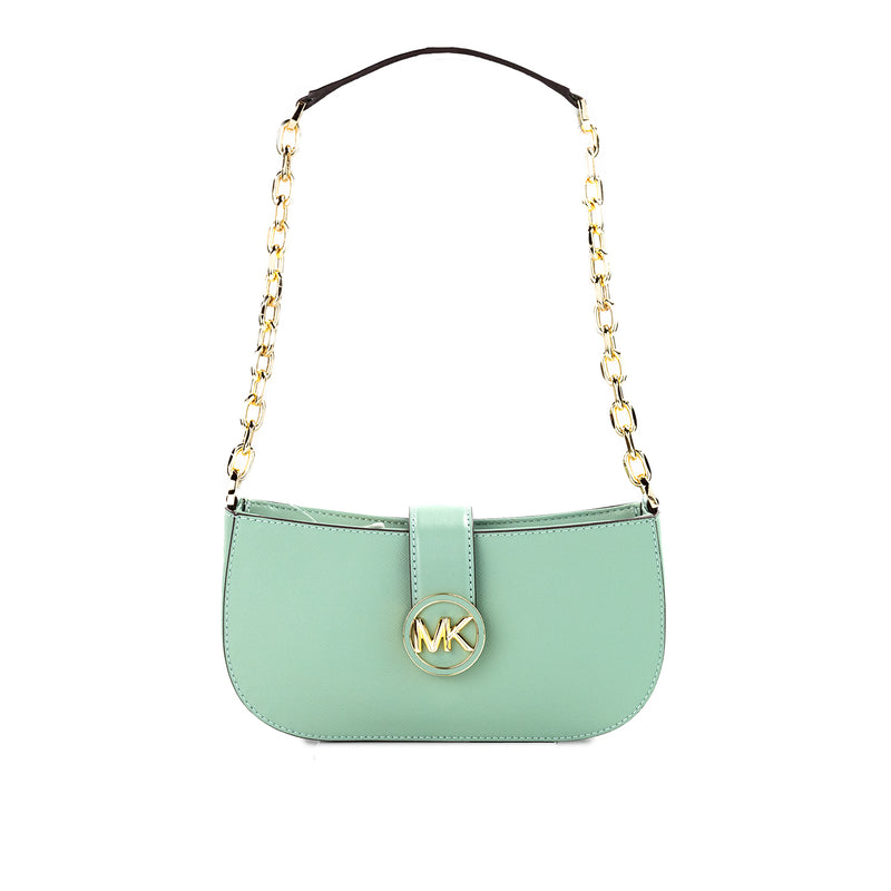 Michael Kors Carmen Small Sea Green Leather Pouchette Shoulder Crossbody Purse