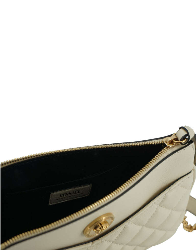 Versace Elegant White Lamb Leather Crossbody Pouch