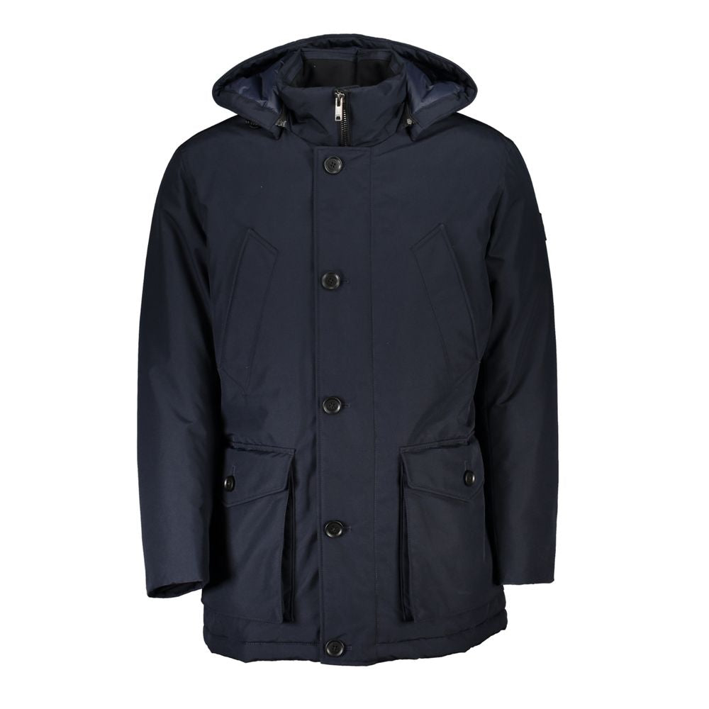 Hugo Boss Sleek Blue Long-Sleeve Jacket with Hood