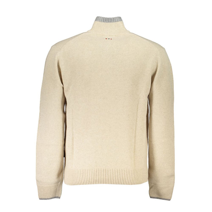 Napapijri Chic Beige Half-Zip Sweater with Contrast Embroidery