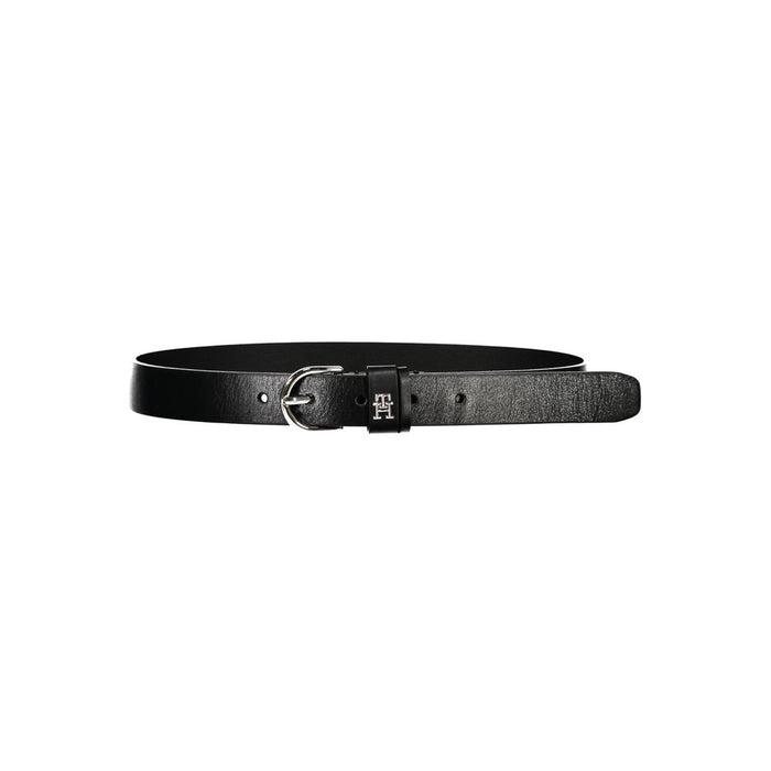 Tommy Hilfiger Elegant Black Leather Belt with Metal Buckle