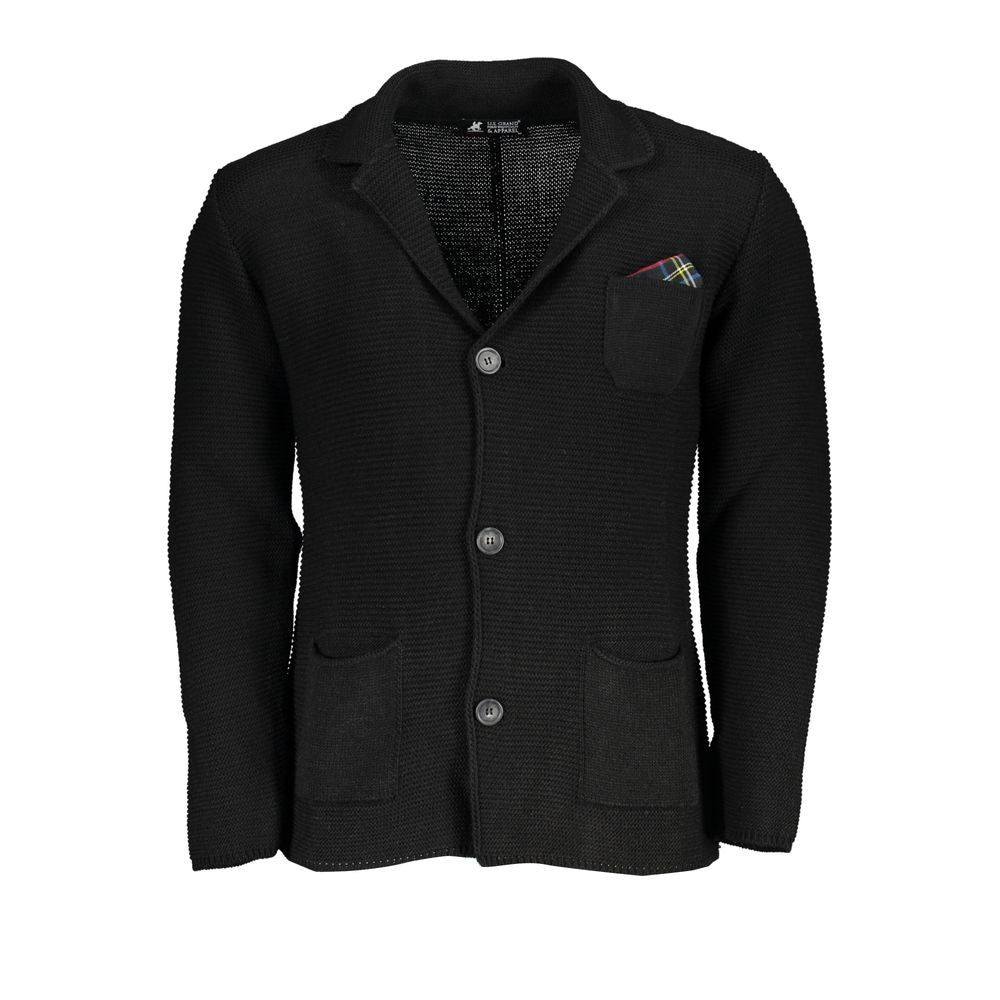 U.S. Grand Polo Elegant Black Cardigan with Subtle Logo Detail