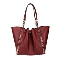 Michael Kors Mina Large Dark Cherry Leather Belted Chain Inlay Tote Bag