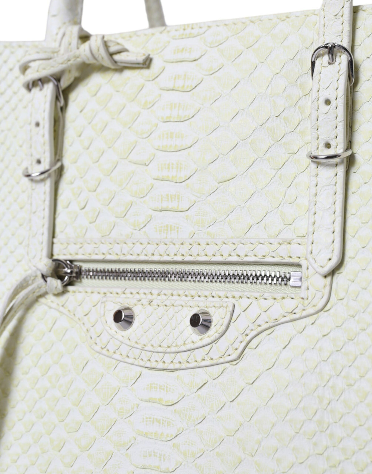 Balenciaga Chic Python Leather Tote in White & Yellow