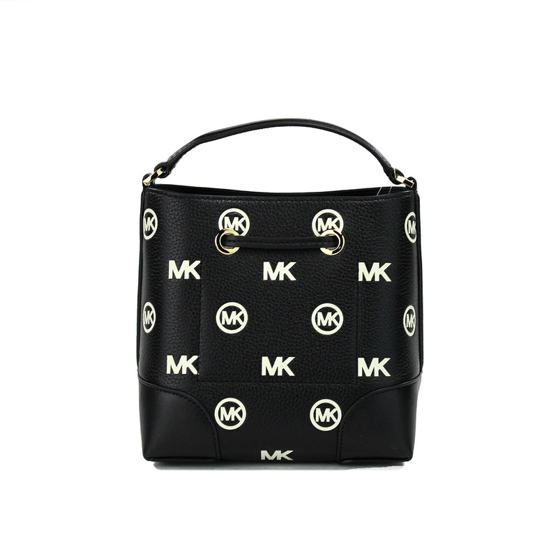 Michael Kors Mercer Small Black Embossed Drawstring Bucket Messenger Bag Purse