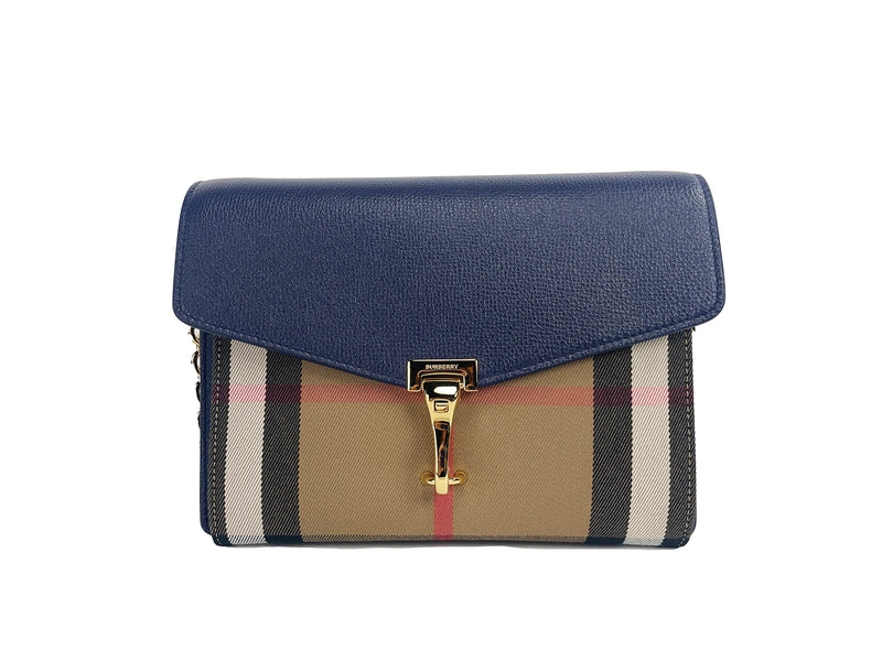 Burberry Macken Small Regency Blue House Check Leather Crossbody Bag