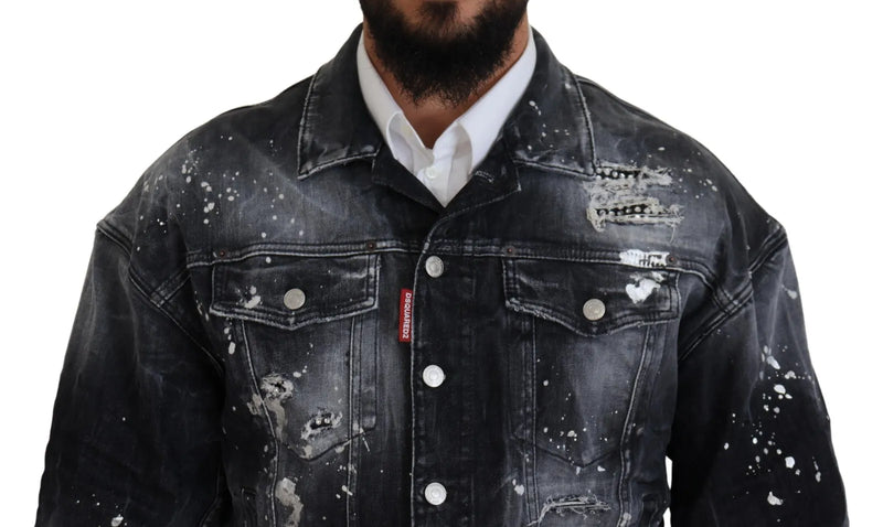 Dsquared² Gray Tie Dye Full Button Pockets Denim Jacket