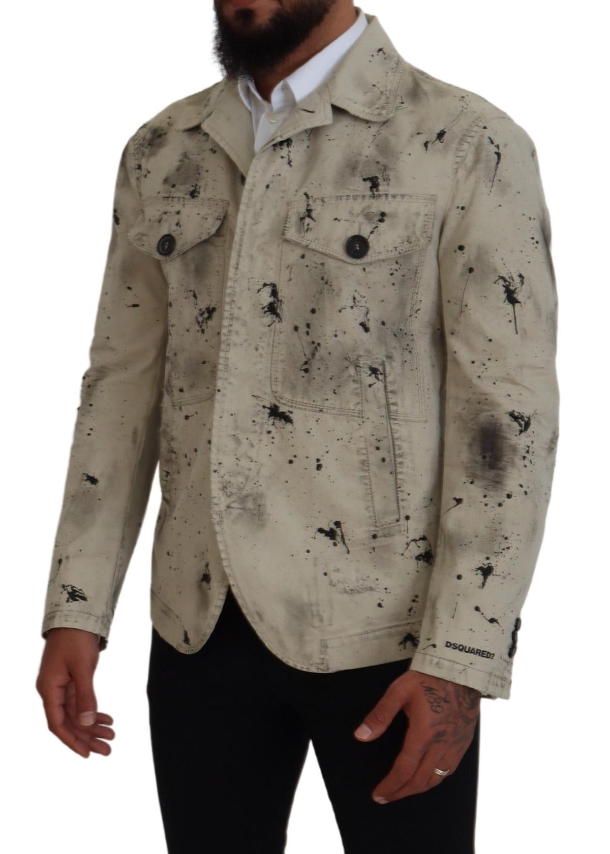 Dsquared² Off White Black Splash Print Casual Denim Jacket