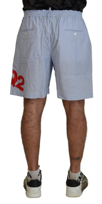 Dsquared² Light Blue Striped Printed Logo Print Casual Shorts