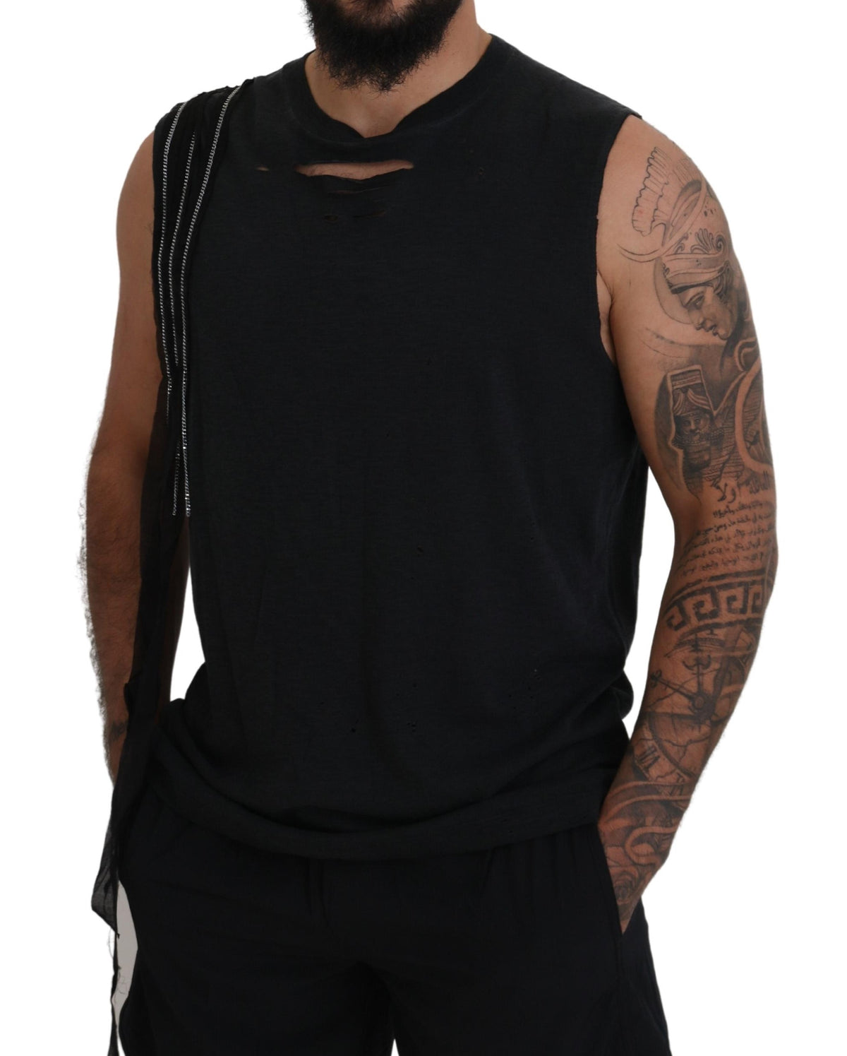 Dsquared² Black Chain Embellished Sleeveless Men Tank T-shirt