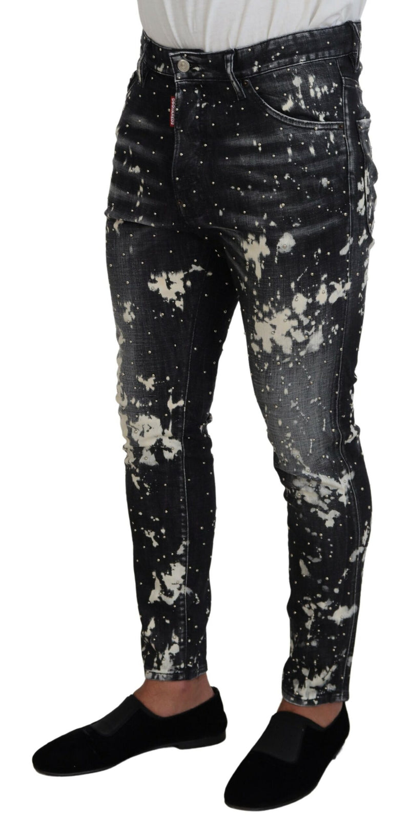 Dsquared² Gray Wash White Splash Print Skinny Denim Jeans