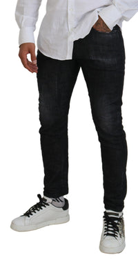 Dsquared² Black Washed Cotton Skinny Casual Men Denim Jeans