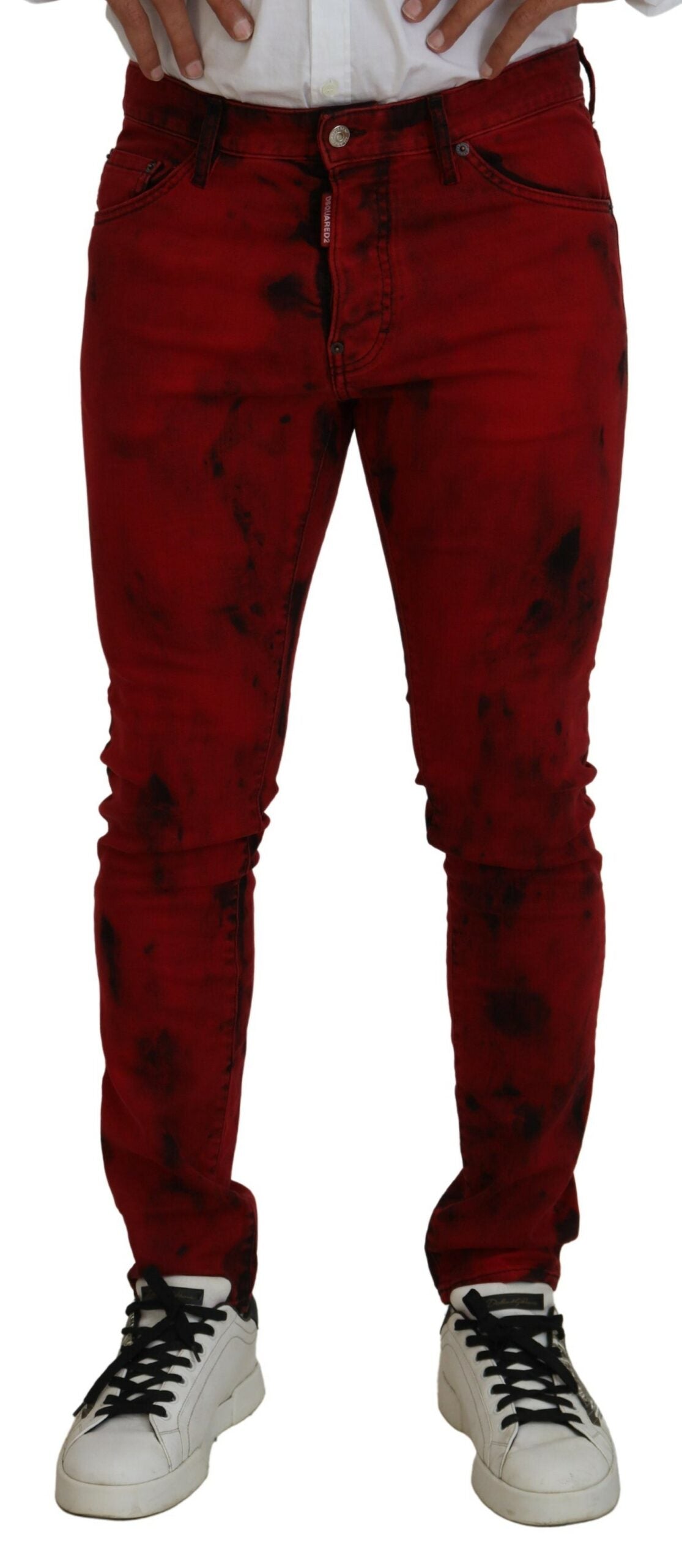 Dsquared² Red Cotton Tie Dye Skinny Casual Men Denim Jeans