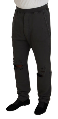 Dsquared² Dark Gray Cotton Men Casual Tattered Pants