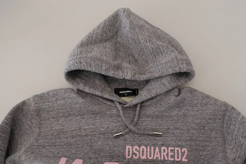 Dsquared² Gray Cotton Hooded Printed Men Pullover Sweater