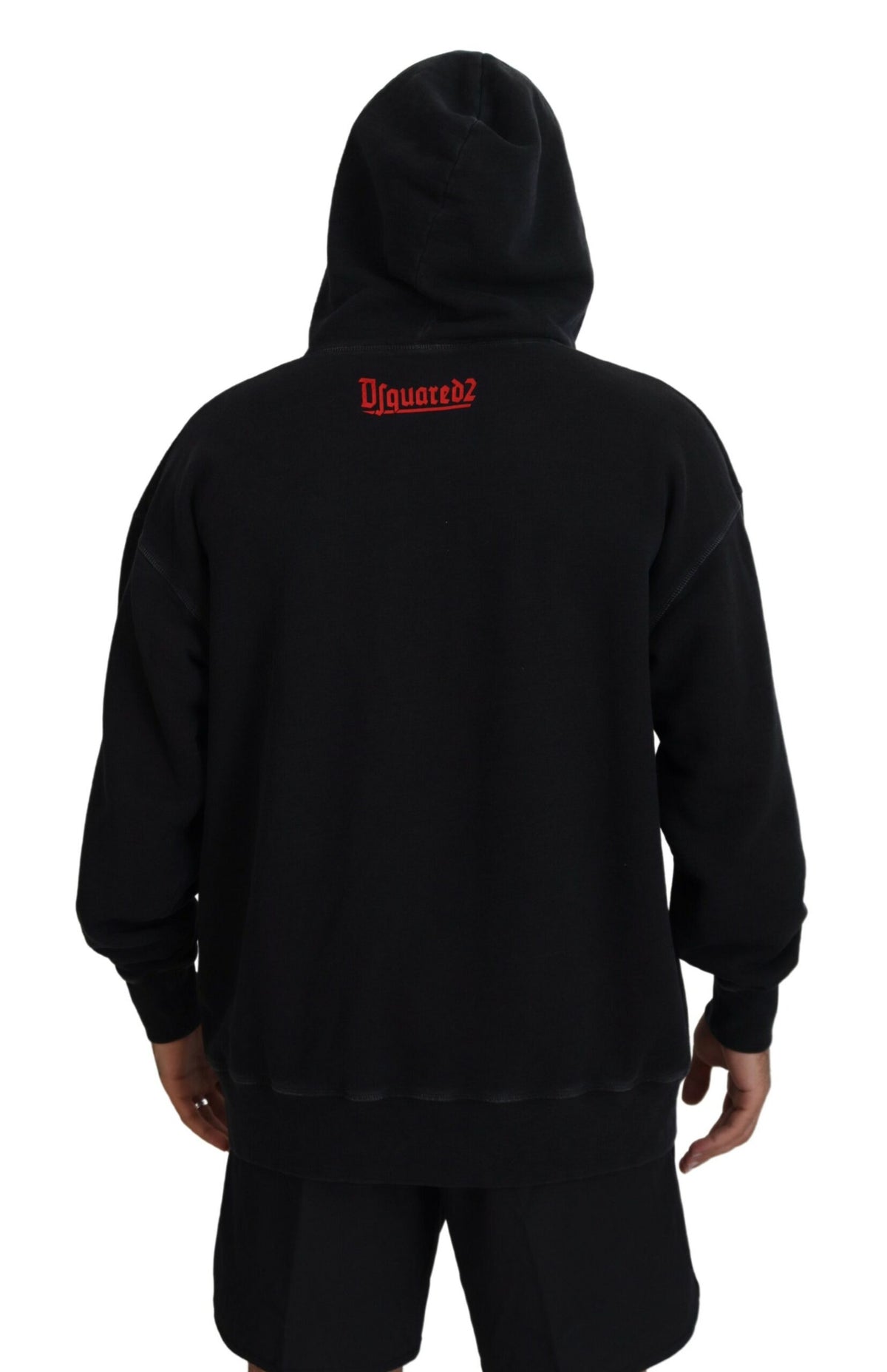 Dsquared² Black Cotton Hooded Printed Men Pullover Sweater