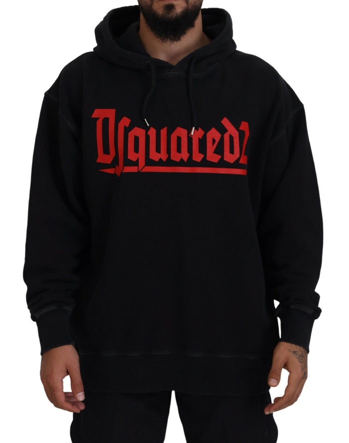 Dsquared² Black Cotton Hooded Printed Men Pullover Sweater