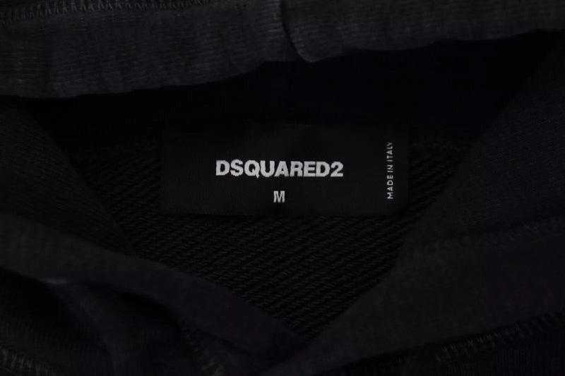 Dsquared² Black Cotton Hooded Printed Men Pullover Sweater