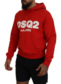 Dsquared² Red Cotton Hooded Printed Men Pullover Sweater