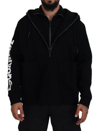 Dsquared² Black Hooded Printed Sleeves Double Zip Sweater