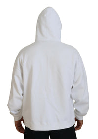 Dsquared² White Cotton Hooded Printed Men Pullover Sweater