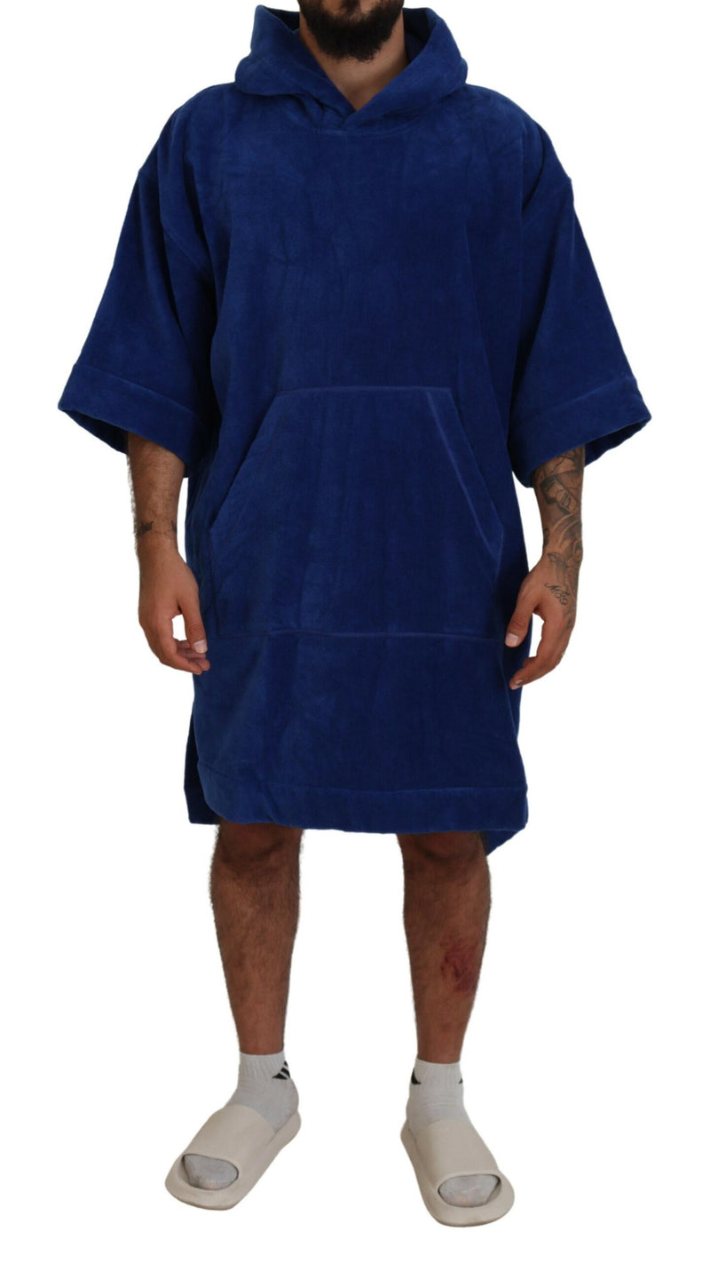 Dsquared² Blue Poncho Men Hooded Beachwear Changing Robe