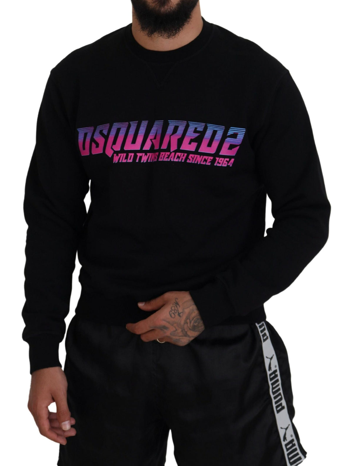 Dsquared² Black Logo Print Long Sleeves Men Pullover Sweater