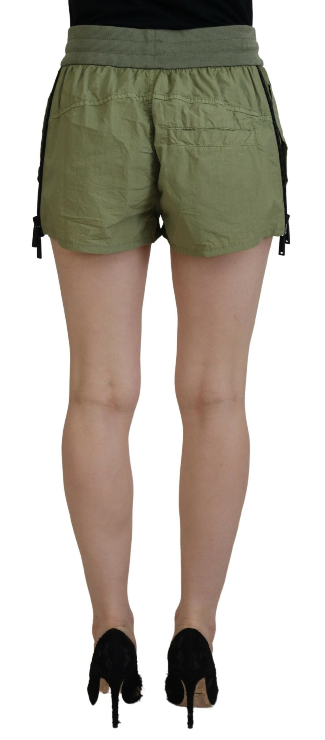 Dsquared² Green Cotton Mid Waist Drawstring Tapered Shorts