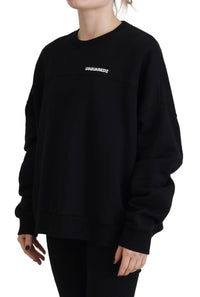 Dsquared² Black Cotton Printed Women Long Sleeve Sweater