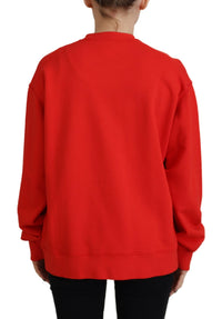 Dsquared² Red Cotton Printed Crew Neck Long Sleeve Sweater