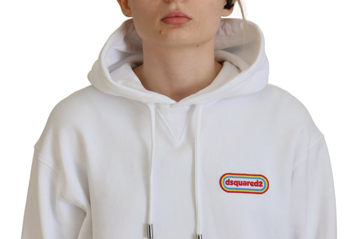 Dsquared² White Logo Patch Cotton Hoodie Sweatshirt Sweater