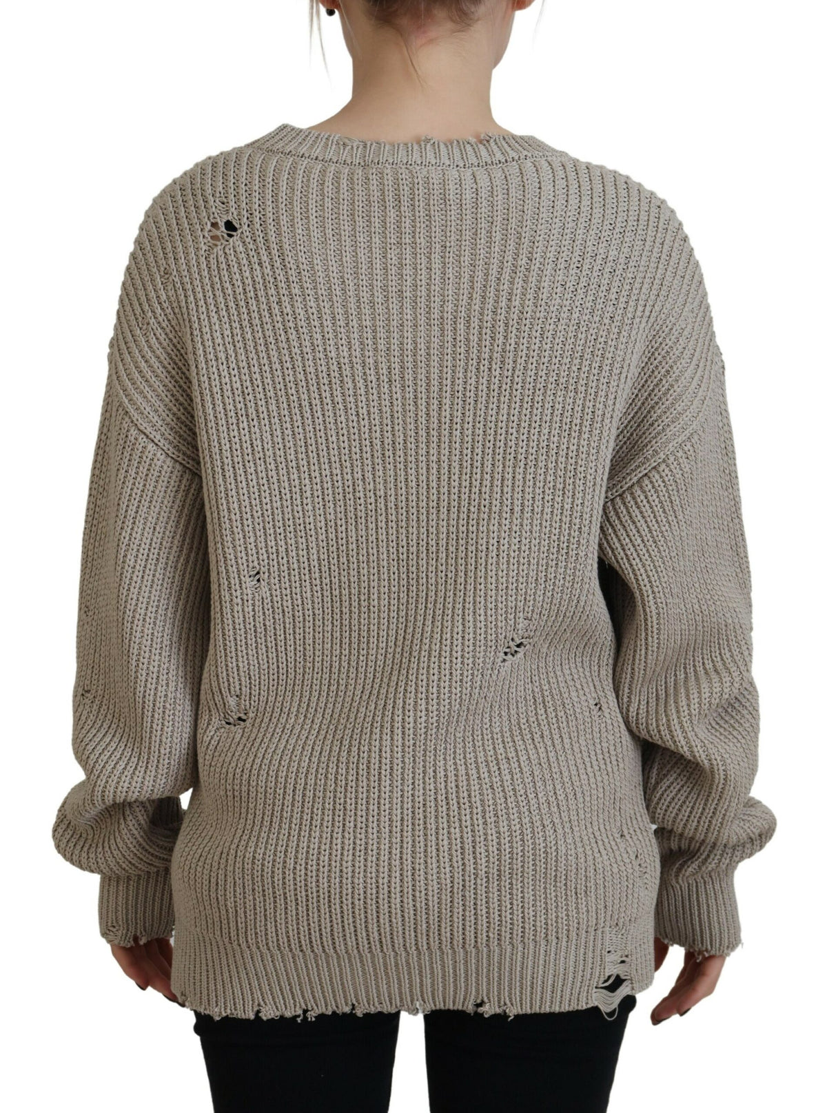 Dsquared² Beige Cotton Knitted Crewneck Pullover Sweater