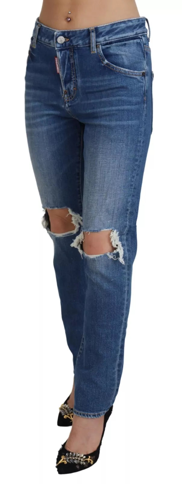 Dsquared² Cool Girl Blue Distressed Mid Waist Denim Jeans