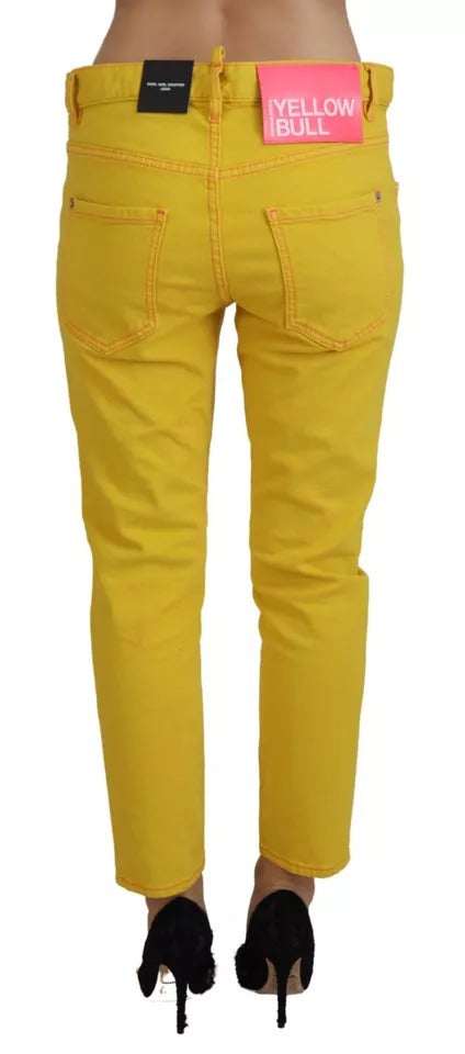 Dsquared² Yellow Cotton Low Waist Crop Denim Cool Girl Jeans